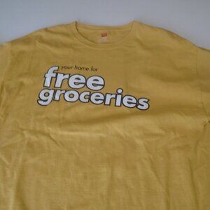 buehlers fresh foods free groceries t shirt adult size large yellow ohio P1